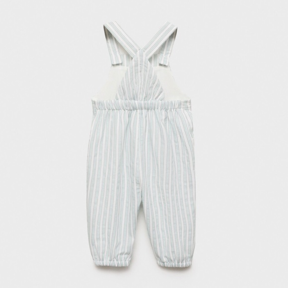 Mango Striped Cotton Dungarees, 9-12M, Like New - Picture 2 of 7